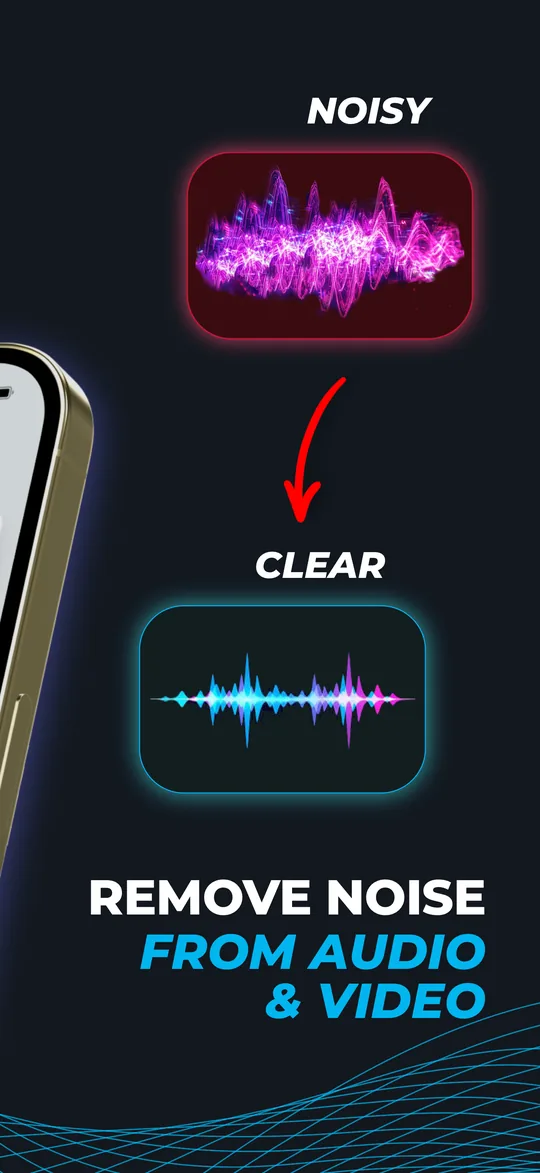 Noisy waveform before processing and a clean waveform after