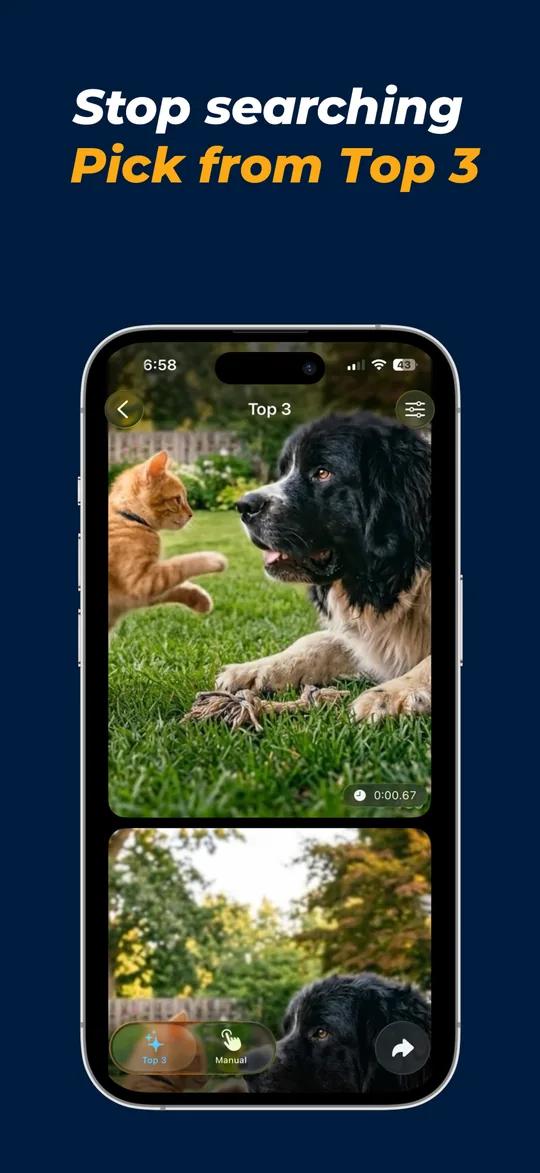 Top 3 view showing the three frames the AI rated highest