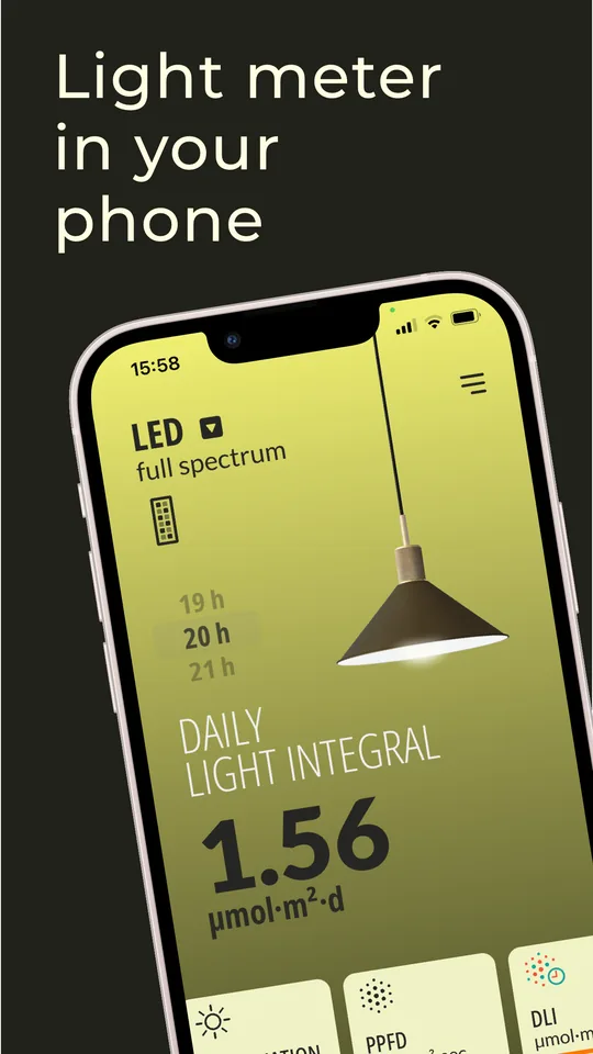 Daily light integral of 1.56 measured under a full spectrum LED with a 20 hour photoperiod