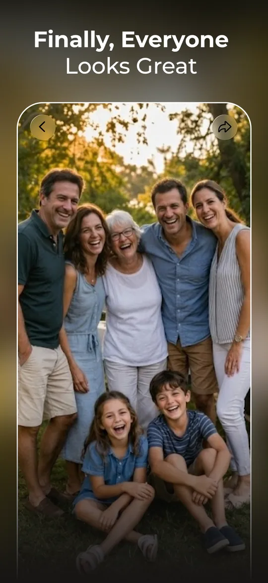 A group portrait where everyone is smiling with their eyes open