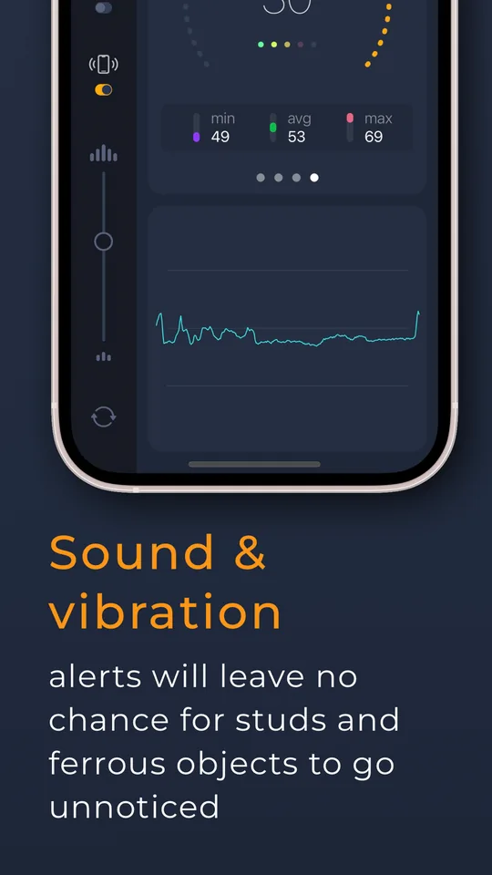 Compact reading view with the magnetic field bars and sensitivity controls
